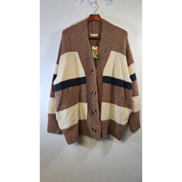 LIME and CHILI Wool Blend Cardigan Fisherman Sweater Women M/L Chunky Oversized - Picture 1 of 10